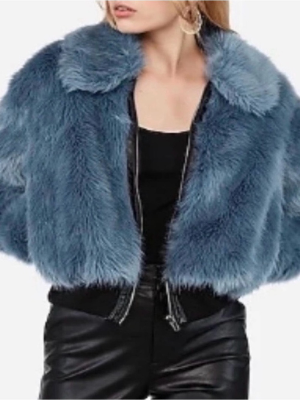 Express x Negin Mirsalehi Blue Faux Fur Teddy Jacket